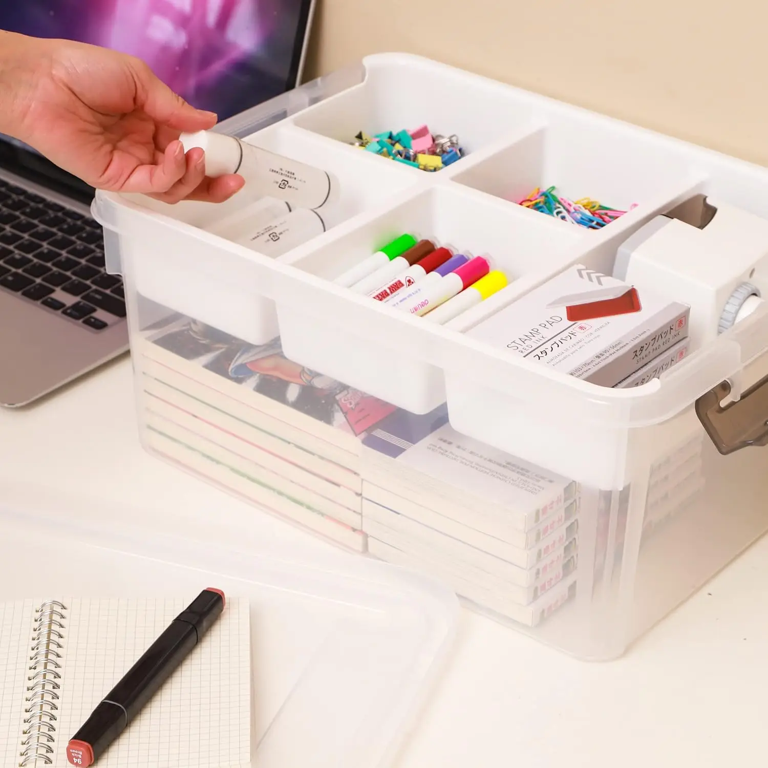 Plastic Storage Box with Removable Tray Craft Organizers and Storage Clear Container for Organizing Bead, Tool, Sewing