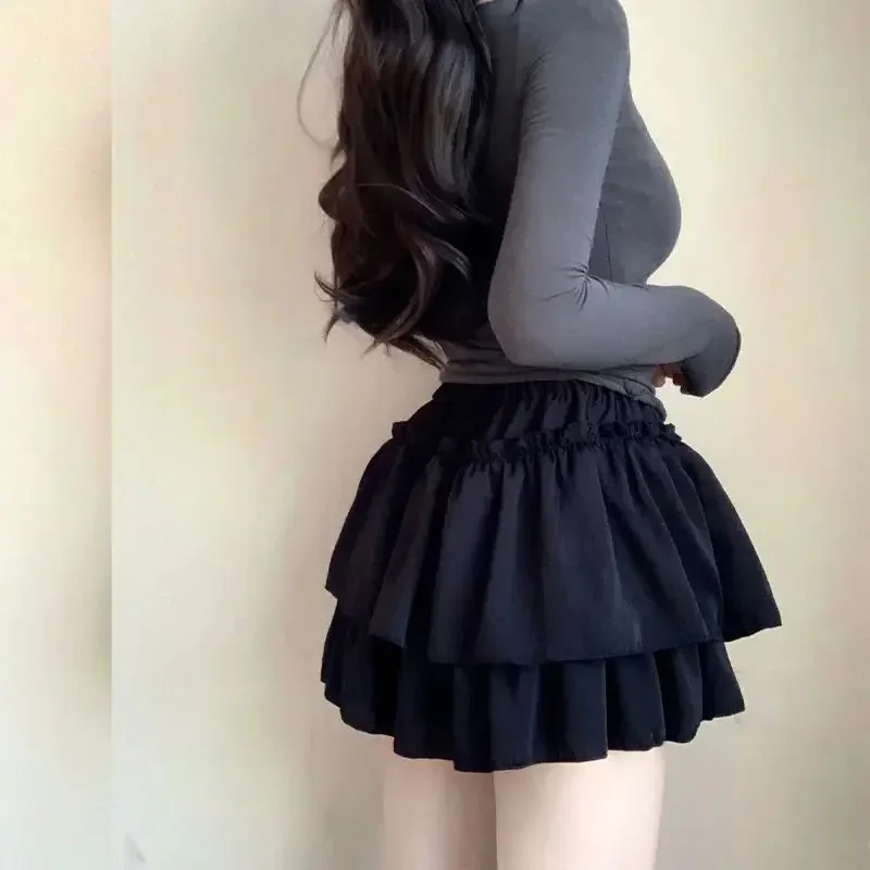 Summer Kawaii White Ruflles Skirt Women Fashion Slim Fit Chiffon Mini Skirts Giris Y2k All Match Elastic High Waist Black Faldas 5