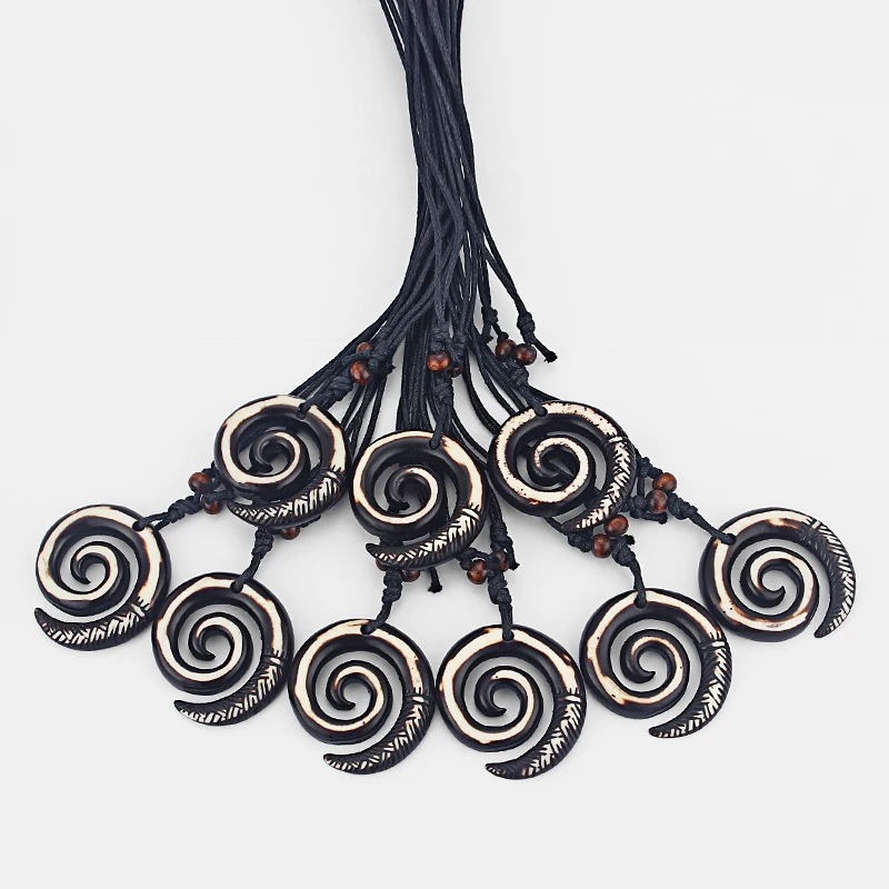 12pcs Tribal Swirl Resin Pendant Necklace Amulet Lucky Charms Necklace Fashion Jewelry Choker Wholesale