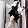 Halloween Sweet Y2k Style Lolita 3 Piece Sets Women Chic White Bow Shirts Strap Skirt Mini Pants Dark Gothic Lolita Suit Winter 4