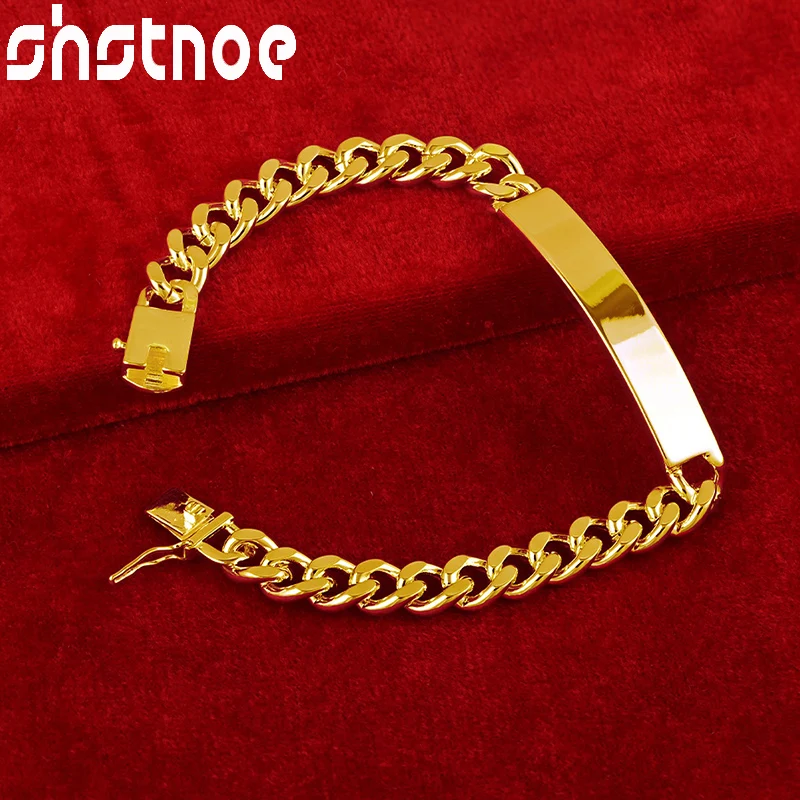 

SHSTONE 24K Gold 8mm Curved Rectangular Cuban Chain Bracelets For Woman Men Party Wedding Engagement Fashion Charm Jewelry Gifts