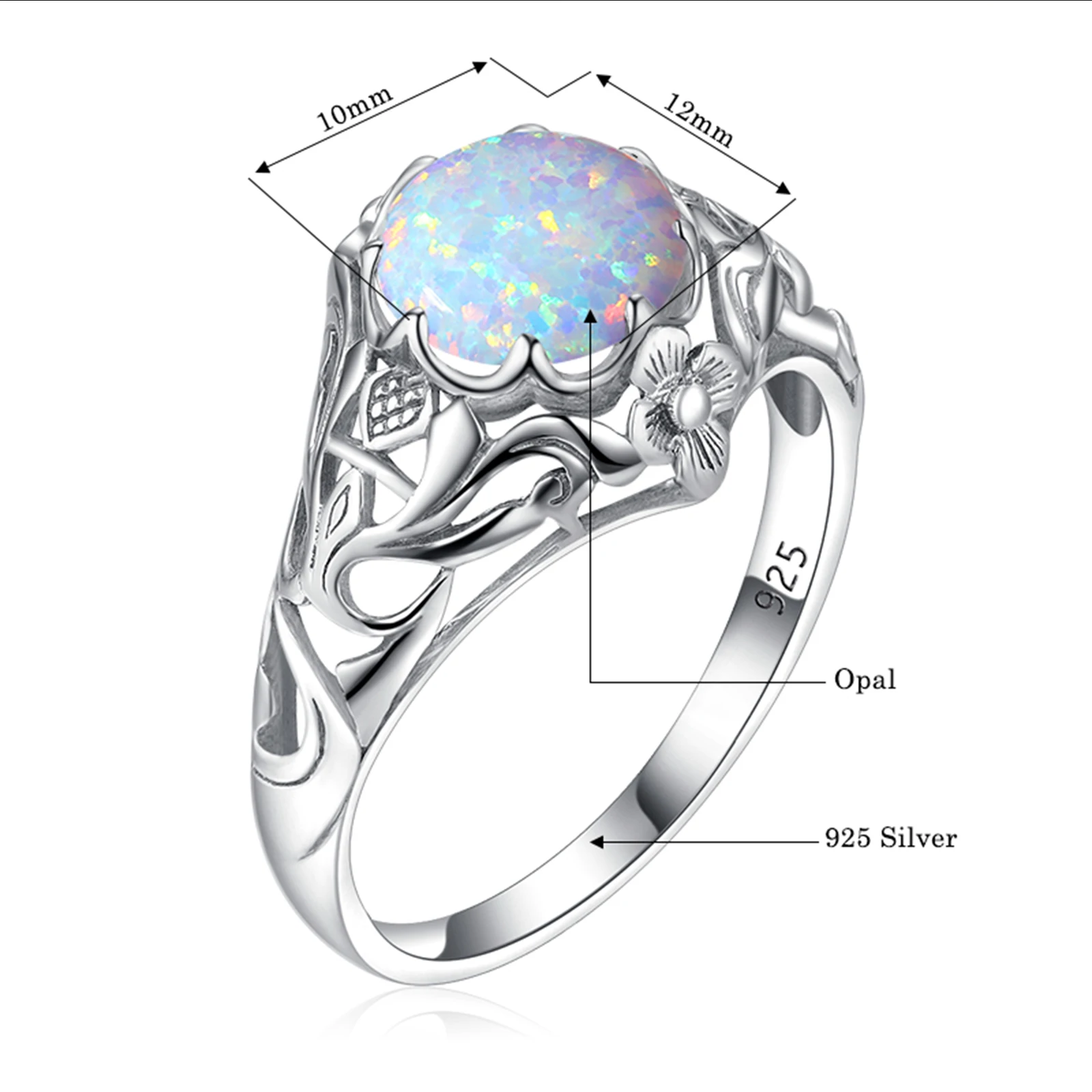 Vintage 925 Silver Original Opal Rings 925 Silver Woman Exquisite Filigree Cocktail Party Birthstone Gift Ring Fine Jewelry 6