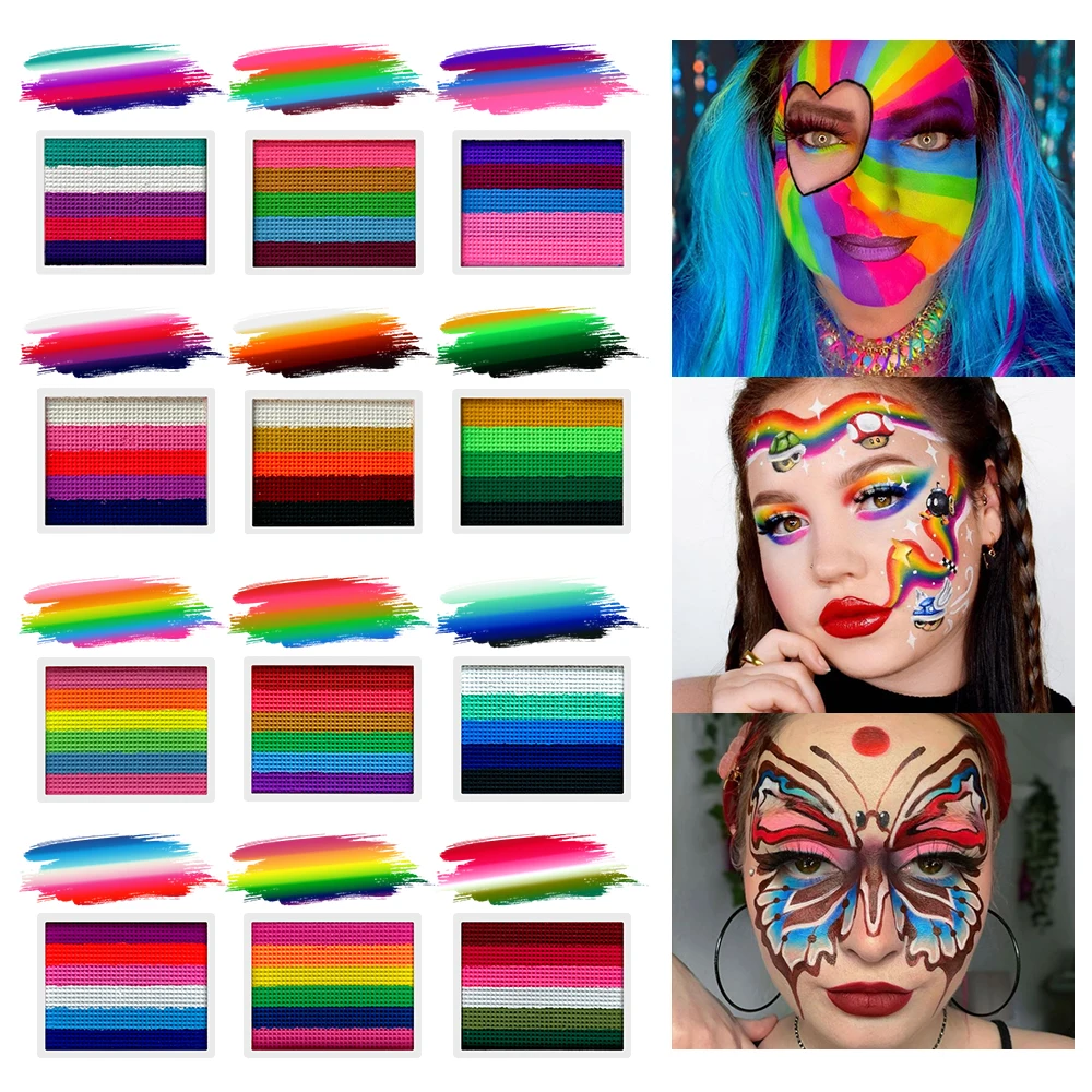 UV Glow-in-the-Dark Rainbow Water Activated Face Body Paint Fluorescent Neon for Masquerade Halloween Christmas Music Festival 2