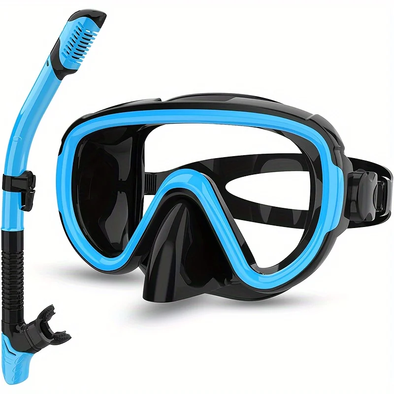 Qingsong Adult Advanced Snorkeling Gear Set-Dry Top Snorkel with Anti-Fog Panoramic Tempered Glass Mask for Snorkeling