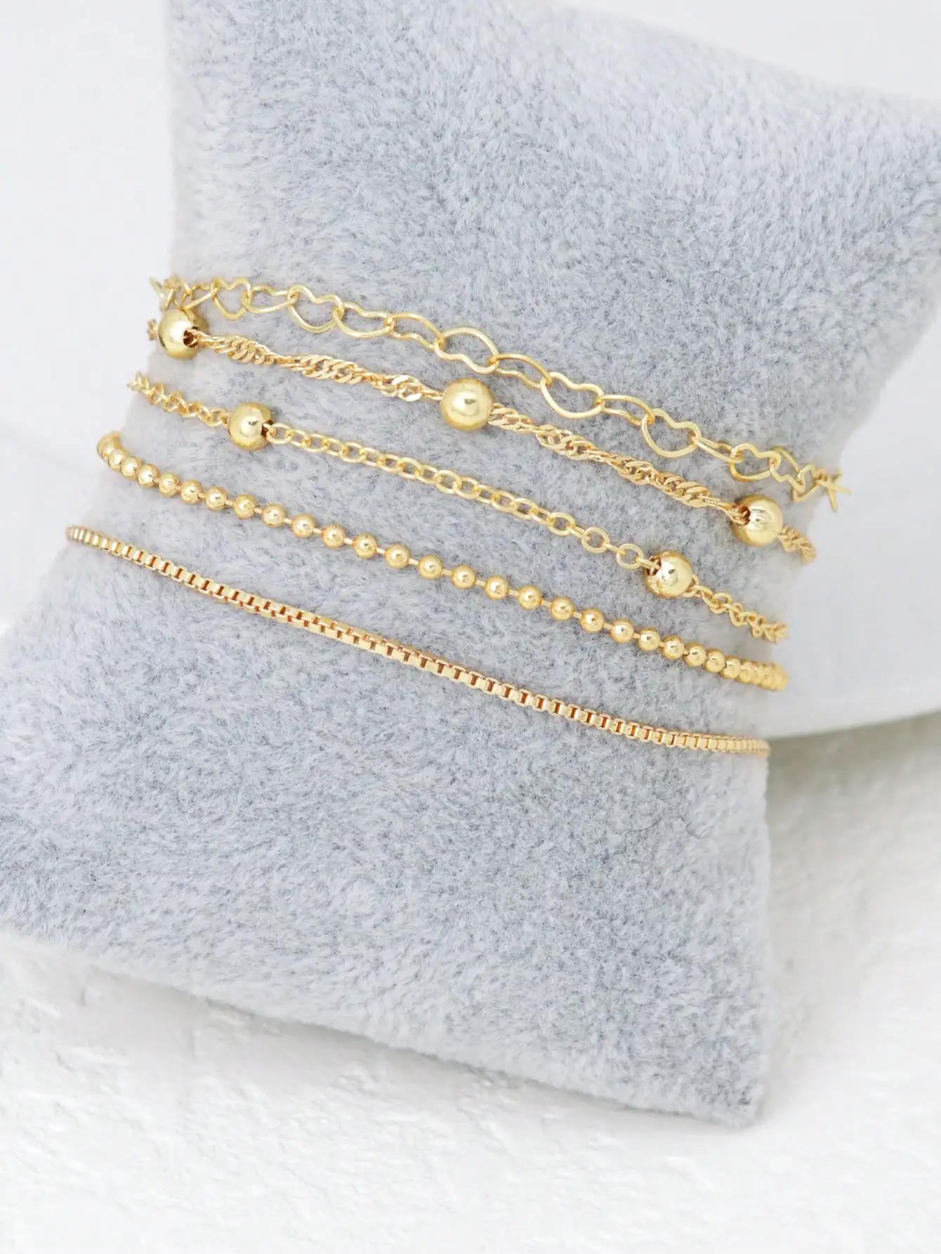 5PCS Stainless Steel Love Bead Chain Bracelet Set for Women