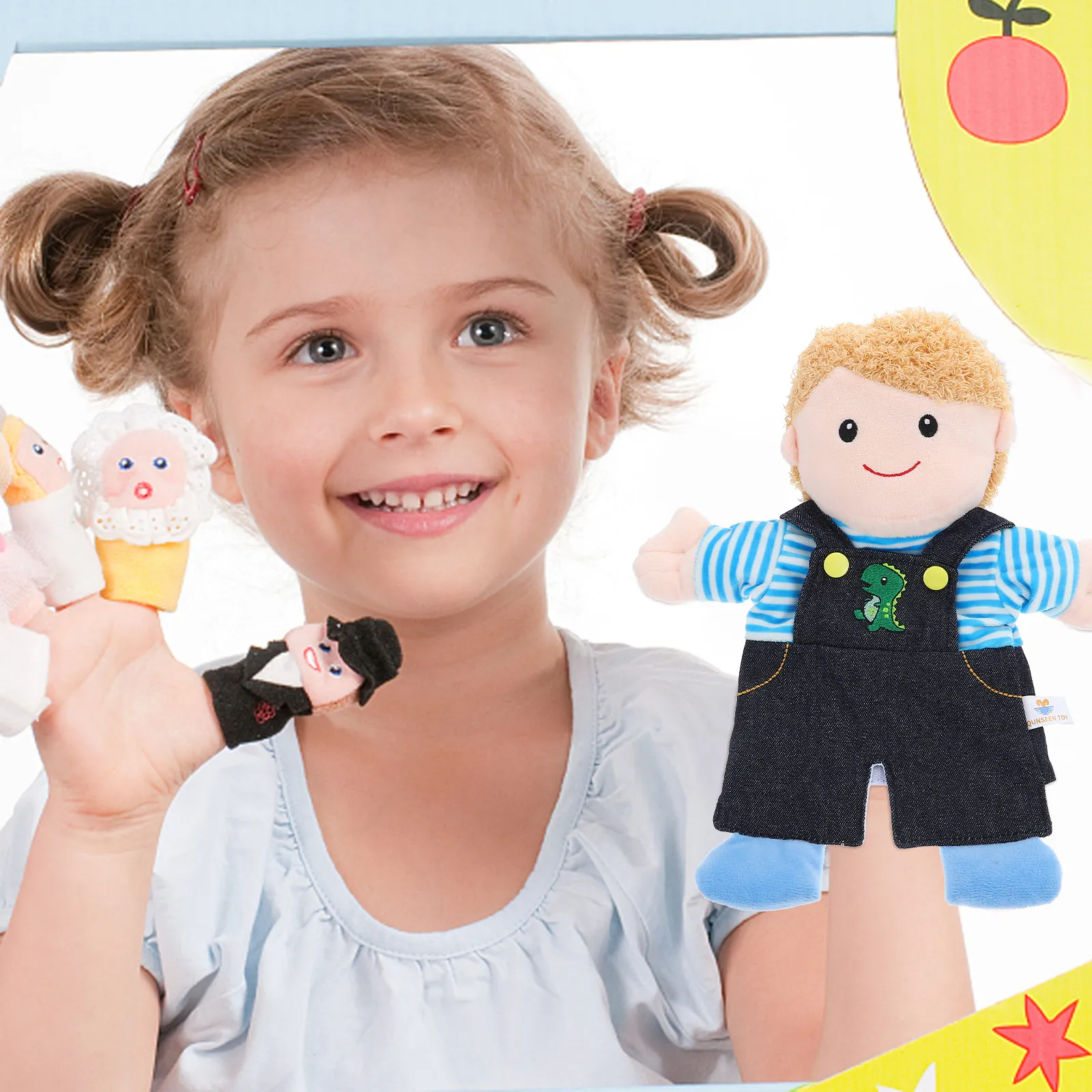 Q 버전 소년 손인형 창의적인 디자인 대화형 스토리텔링 소품 어린이를 위한 교육용 장난감 가족 커뮤니케이션