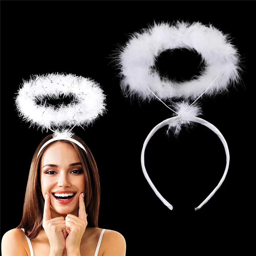 1PC Angel Halo Headband Black White Feather Angel Headband Christmas Festival Party Angel Outfit Cosplay Costume Accessories halo потоп