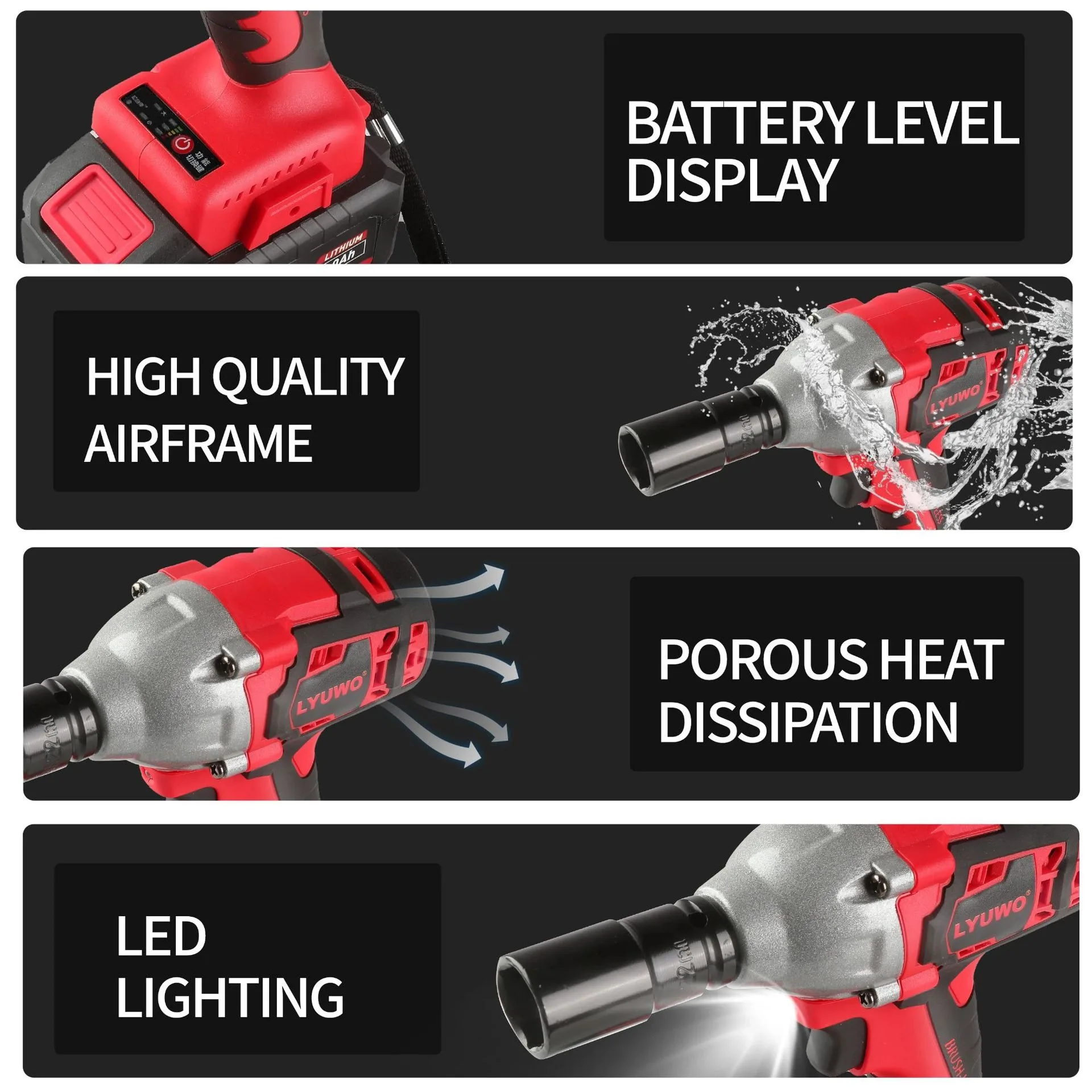 20V Electric Impact Wrench 600N.m Brushless Wrench Rechargeable 1/2 inch Li-ion Battery For Car Tires Cordless Power Tools 2