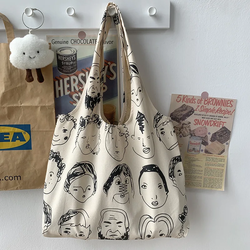 Large Tote Kawaii for Women Canvas Shoulder Bag Books Shopping Bags Students Cotton Cloth Handbags