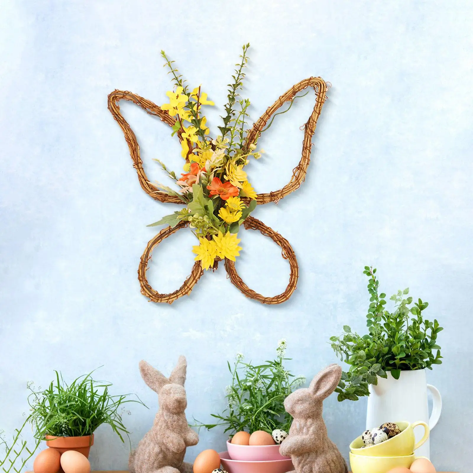 Easter Wreath Butterfly Shaped Outdoor Ornament Party Spring Summer Wreath Garland for Easter Day Wall Farmhouse Office Window