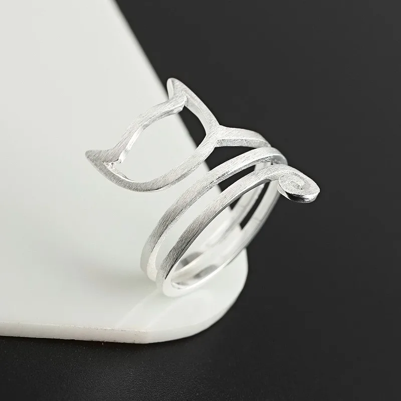 Silver Color Cute Cat Shape Rings for Women Geometric Trendy Couples Handmade Finger Ring Jewelry Party Gift anillos mujer
