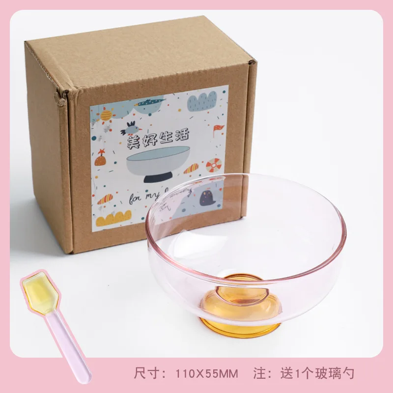 Icecream Glass Bowl Spoon Suit Dessert Salad  Yoghurt Bowl Tableware Soup Bowl Heat Resistant GlassMicrowave Oven Bakware