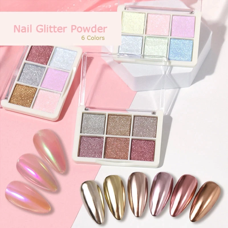 6 Colori Laser Aurora Solid Mirror Nail Powder Glitter Holographics Dust Metal Effect Uv Gel Polish Pigment Nail Art Decorations