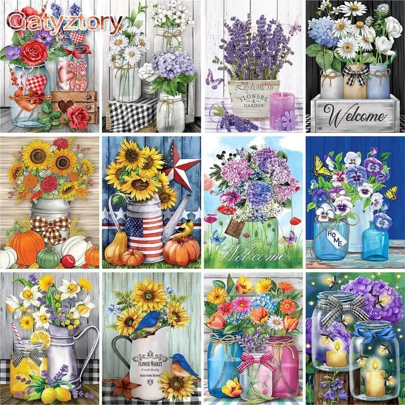 

GATYZTORY 60x75cm Paint by numbers For Adults Picture Drawing Flowers DIY Pictures by numbers Unique gift Home decor