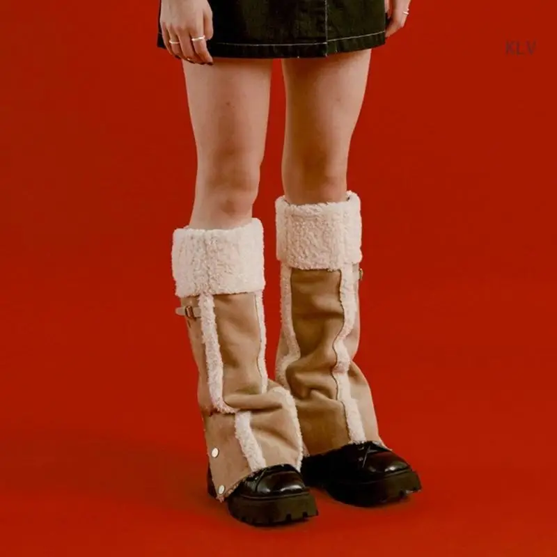 

Женские пушистые плюшевые гетры с боковой пуговицей, чехол для ног в стиле Харадзюку, панк, леггинсы из искусственного ягненка,