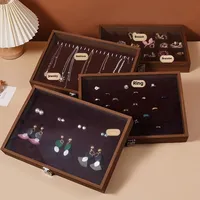 Walnut Wood Storage Box With Lid For Jewelry And Accessories Storing Bracelets Necklaces Rings Earrings Organizer Box 2