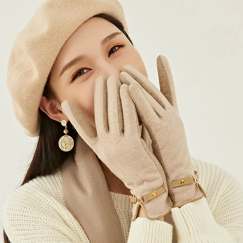 

Warm Gloves Autumn Winter Ladies Outdoor Velvet Padded Riding Warm Wholesale Touch Screen Cashmere Gloves Women