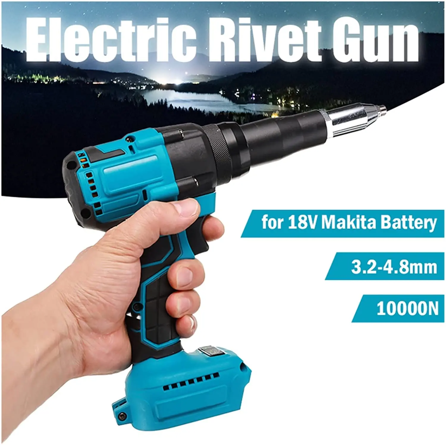 18V Brushless Electric Rivet Gun 2.4-4.8mm Cordless Rivet Nut Gun Automatic Tool With LED Light For Makita Battery