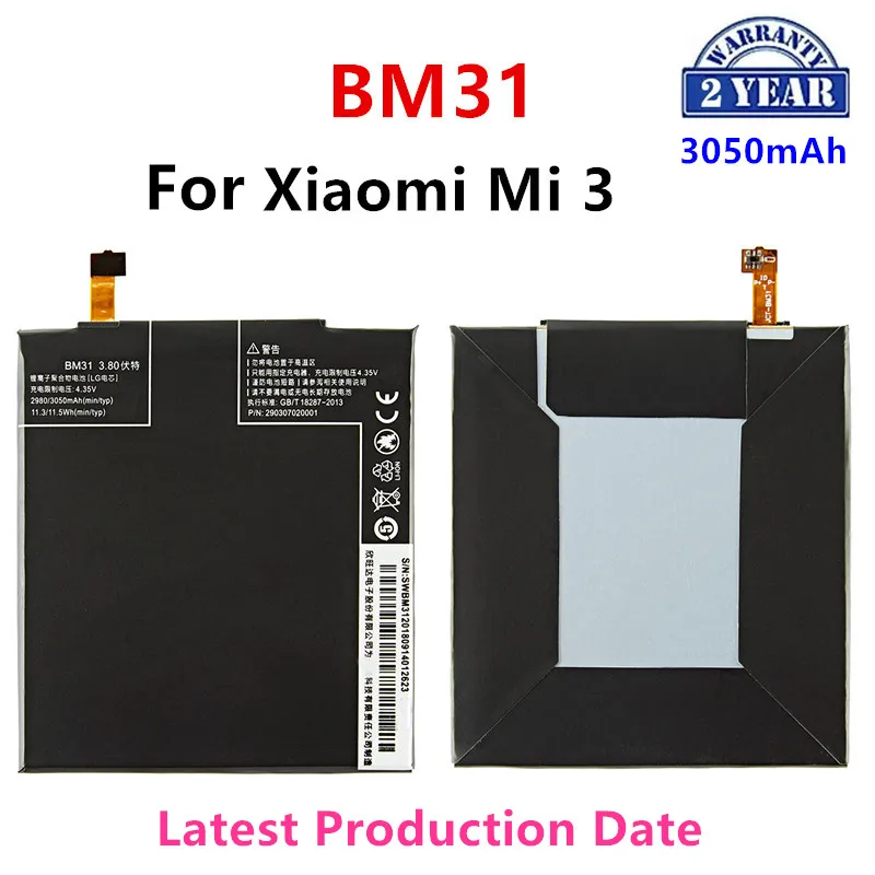 

Brand New BM31 3050mAh Battery For Xiaomi Mi 3 Mi3 M3 BM31 High Quality Phone Replacement Batteries