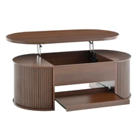Table basse relevable avec rangement, table basse Trau avec côtés en bois courbés et étagère coulissante, meubles multifonctionnels pour salon 3