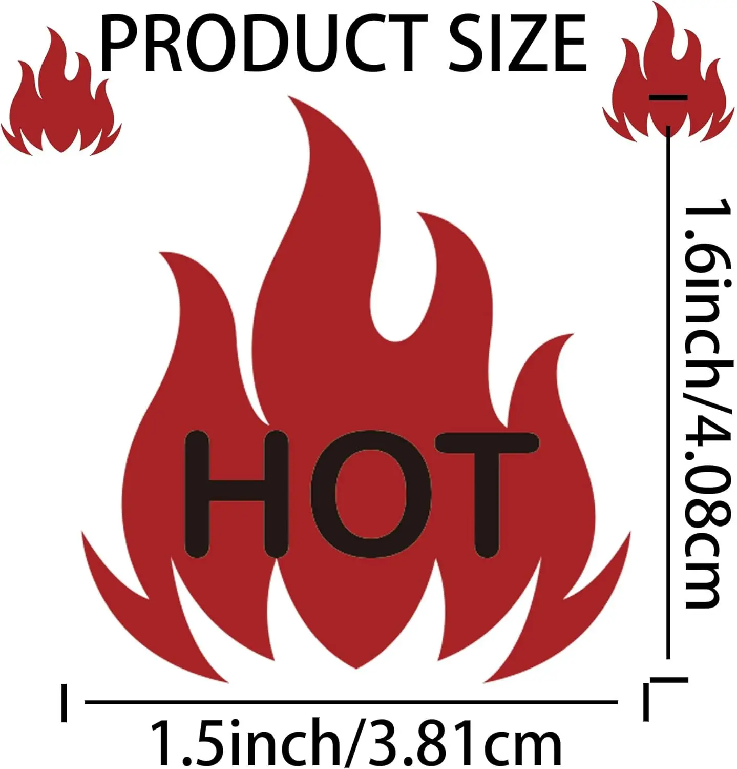 Red Flame Shaped Sticker 1.5 Inch HOT Imprint Flame Labels for Supermarkets, Convenience Stores, Coffee Shops 240Pcs