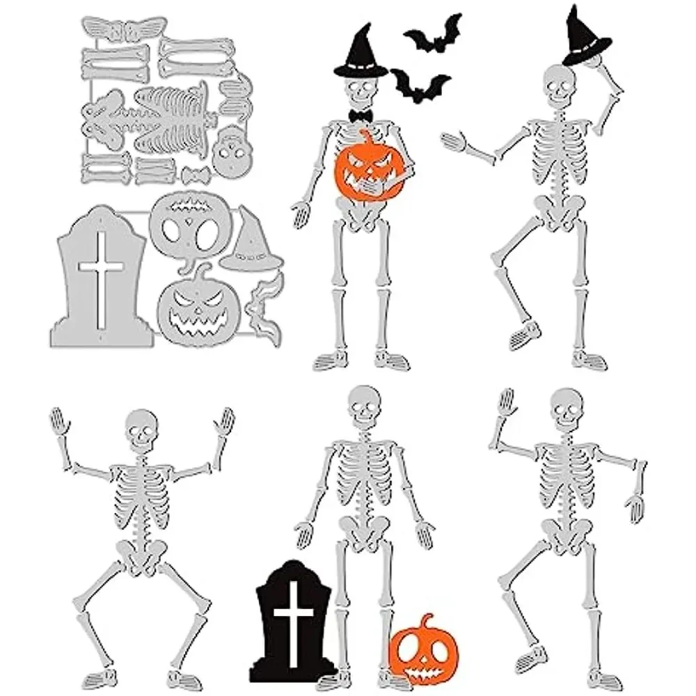 

2 Sets Halloween Separate Bones Cutting Dies for Scrapbook Metal Pumpkin Bat Human Skeleton Die Cuts Embossing Stencils Template