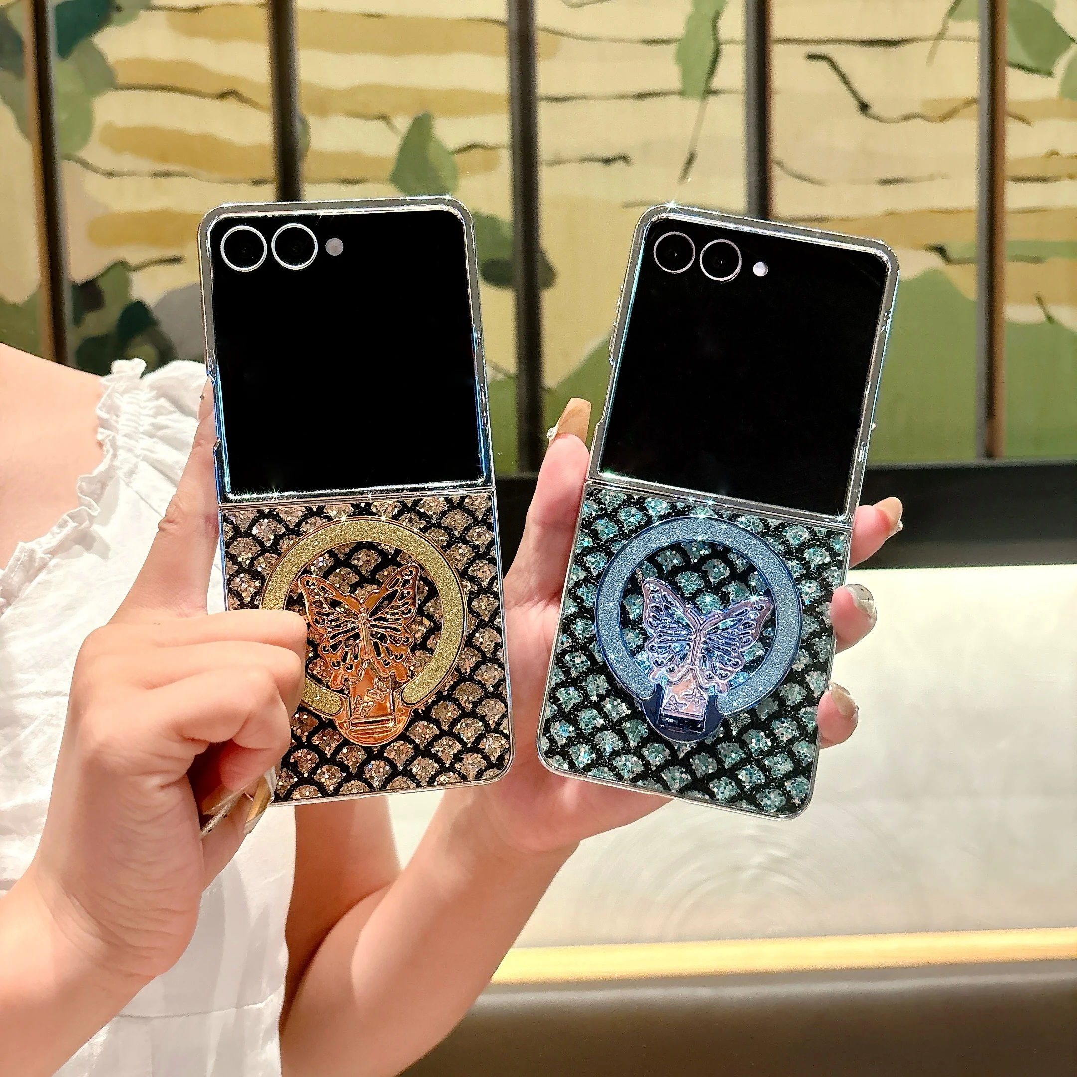 Luxury Fish Scale Butterfly Stand Case For Samsung Galaxy Z Flip_voghion.com