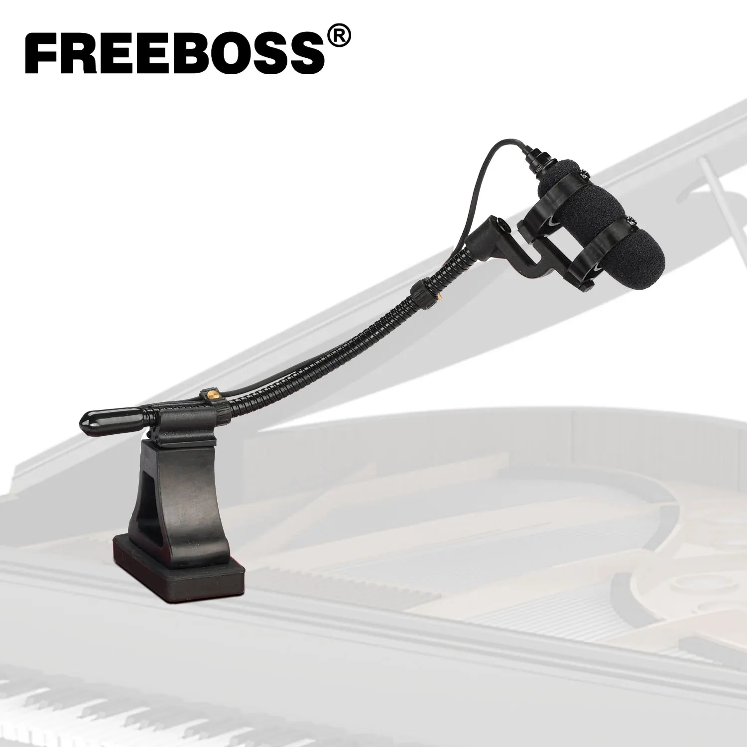 Портативный мини-штатив FREEBOSS с 4-контактным разъемом, зажим для глушителя, Гиперкардиоидный музыкальный инструмент, внешний вид, проводной микрофон