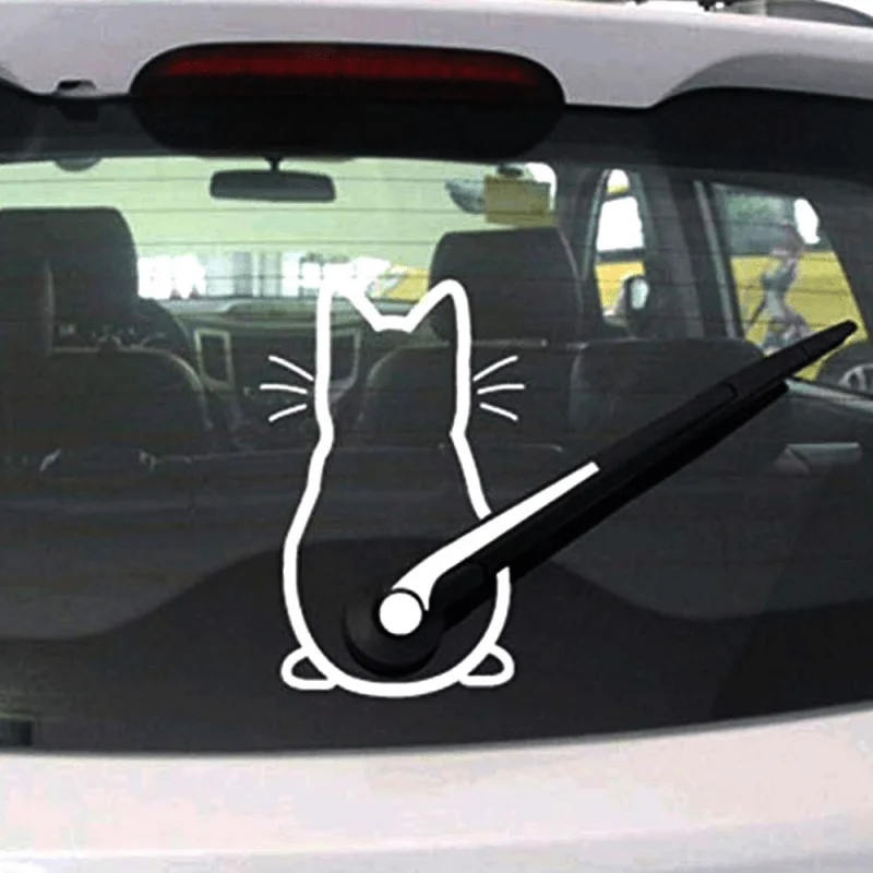 1pc Funny Car Sticker Moving Tail Cat Car Sticker Window Wiper Decals Rear Windshield Sticker Door Window Creative Decals