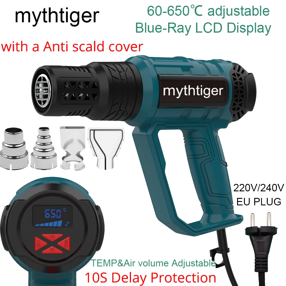 Hot Air Gun 2000W 220V EU Industrial Adjustable Temperature Digital Display Shrink Wrapping