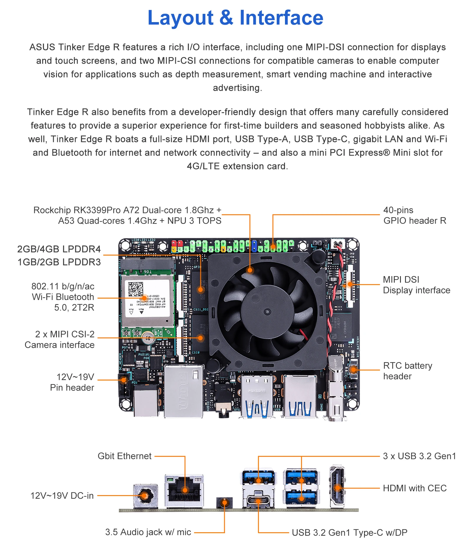 ASUS Tinker Edge R 3GB/6GB Development Board Rockchip RK3399PRO SBC Artificial I