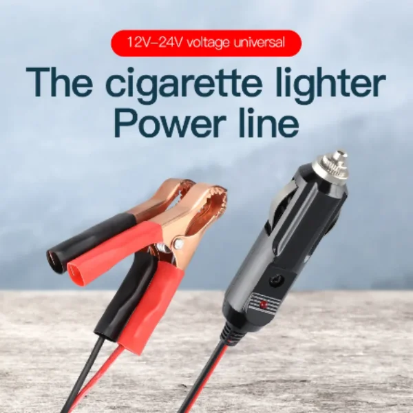 Car Cigar Lighter Seat 12V-24V Male Plug Cigarette Lighter Socket Adapter Power Cord Alligator Clip Battery with Extension 20A Fuse LED Indicator