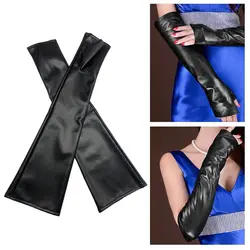 Pu Leather Solid Color Nightclub Show Mitten Thin Long Cosplay Gloves Arm Sleeve Leather Gloves Fingerless Mittens