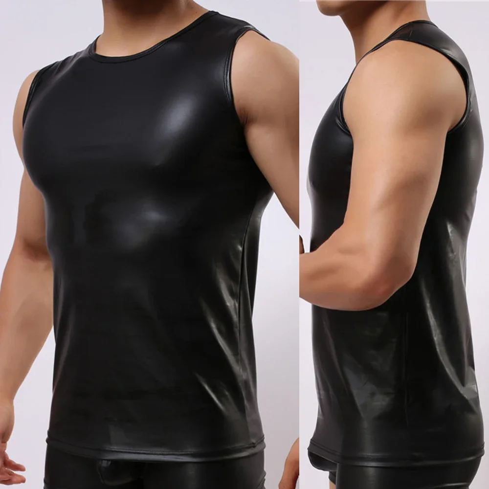 

2024 Faxu Leather Tank Tops Men Sport Fitness Bodybuilding Tanks Fashion Men Gym Tops Sleeveless T-Shirt Singlet Undershirt