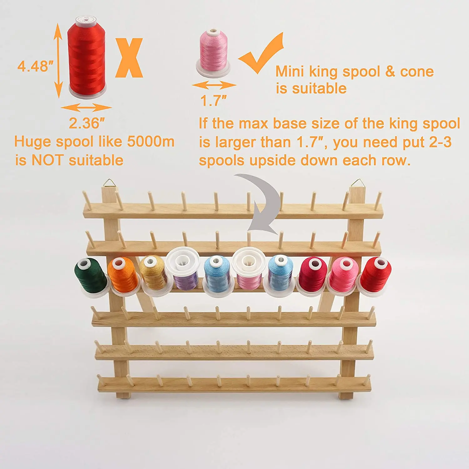 60-Spool Thread Rack Sewing Embroidery Organizer Natural Wood for