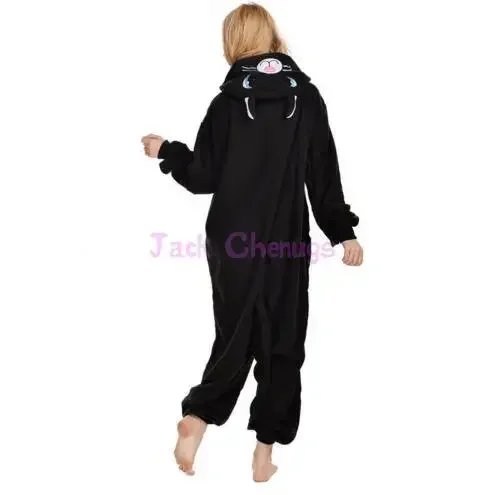 Black White Cat Kigurumi Onesie Animal Winter Flannel Pajamas Cartoon Adult Halloween Party Costume Jumpsuit