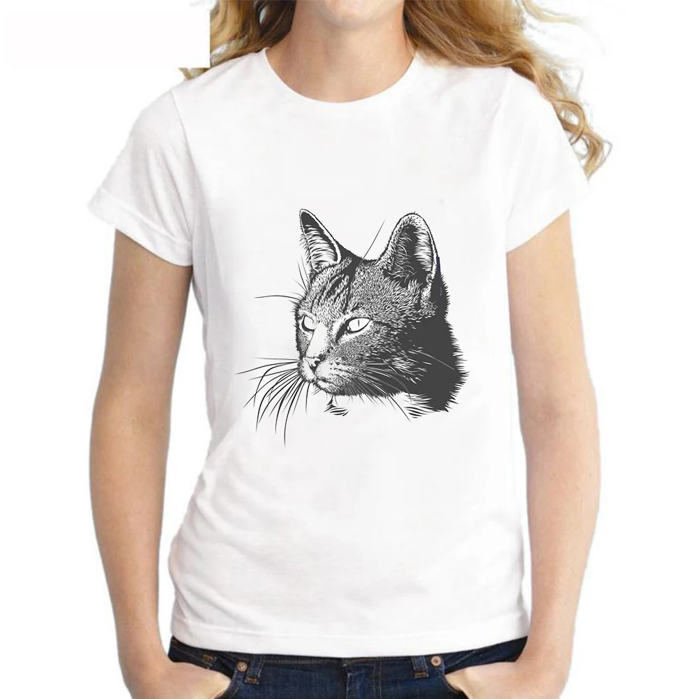 Новинка 2024, женская футболка в стиле Харадзюку, футболка с принтом в виде серых кошек, женская летняя одежда Новинка 2024, женская футболка в стиле Харадзюку, футболка с принтом в виде серых кошек, женская летняя одежда