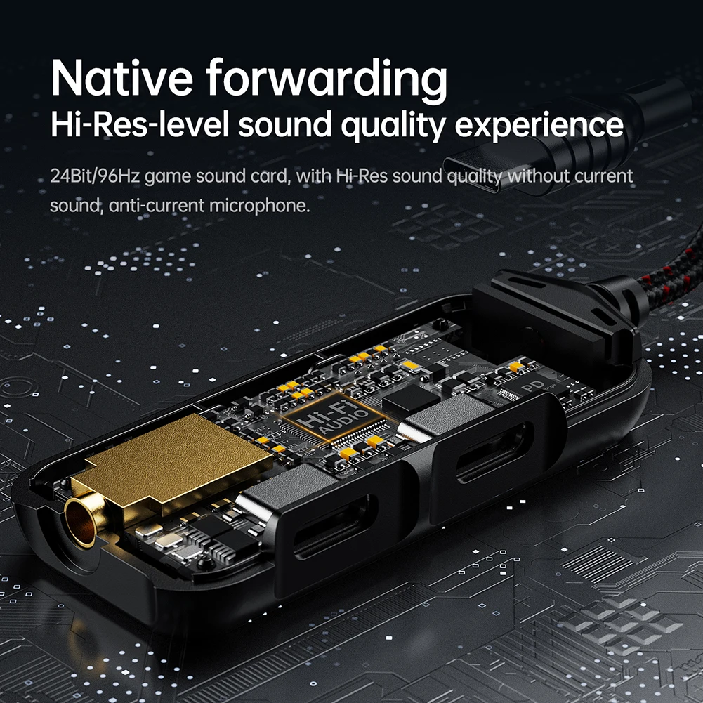 3-in-1 게임폰 사운드 카드 Type-C 3.5mm 게임폰 오디오 보드 나일론 휴대용 24Bit 96Hz 고해상도 액세서리