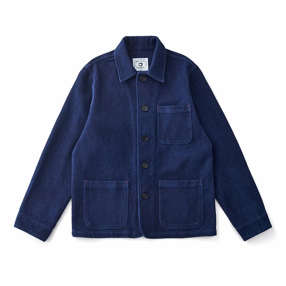 Vintage français Indigo Cargo veste hommes automne hiver nouveau revers multi-poches bleu teint outillage