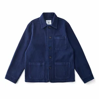Vintage French Indigo Cargo Jacket Men Autumn Winter New Lapel Multi-pocket Blue Dyed Tooling Jacket Retro Casual Cardigan Coat 2