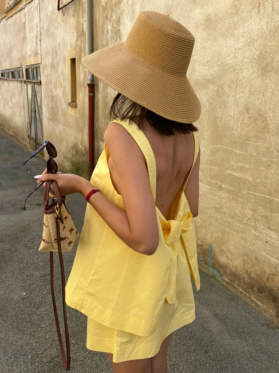 Bornladies Women's 2026 Summer New Cami Skirt Set Sexy Boat Neck Cami Lace-up Open Back Mini Skirt Two-Piece Outfit