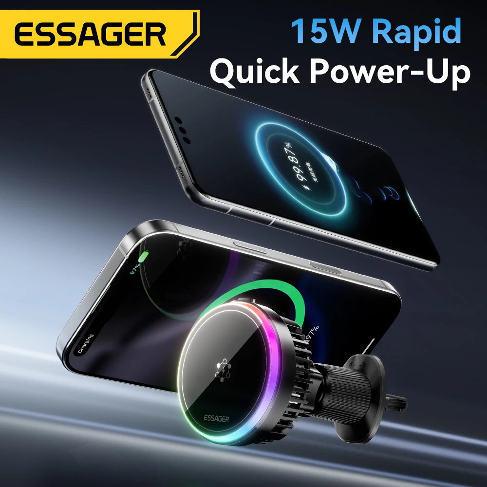 Essager Cooling Magnetic Car Wireless Charger with 15W Fast Charging and 360° Rotation