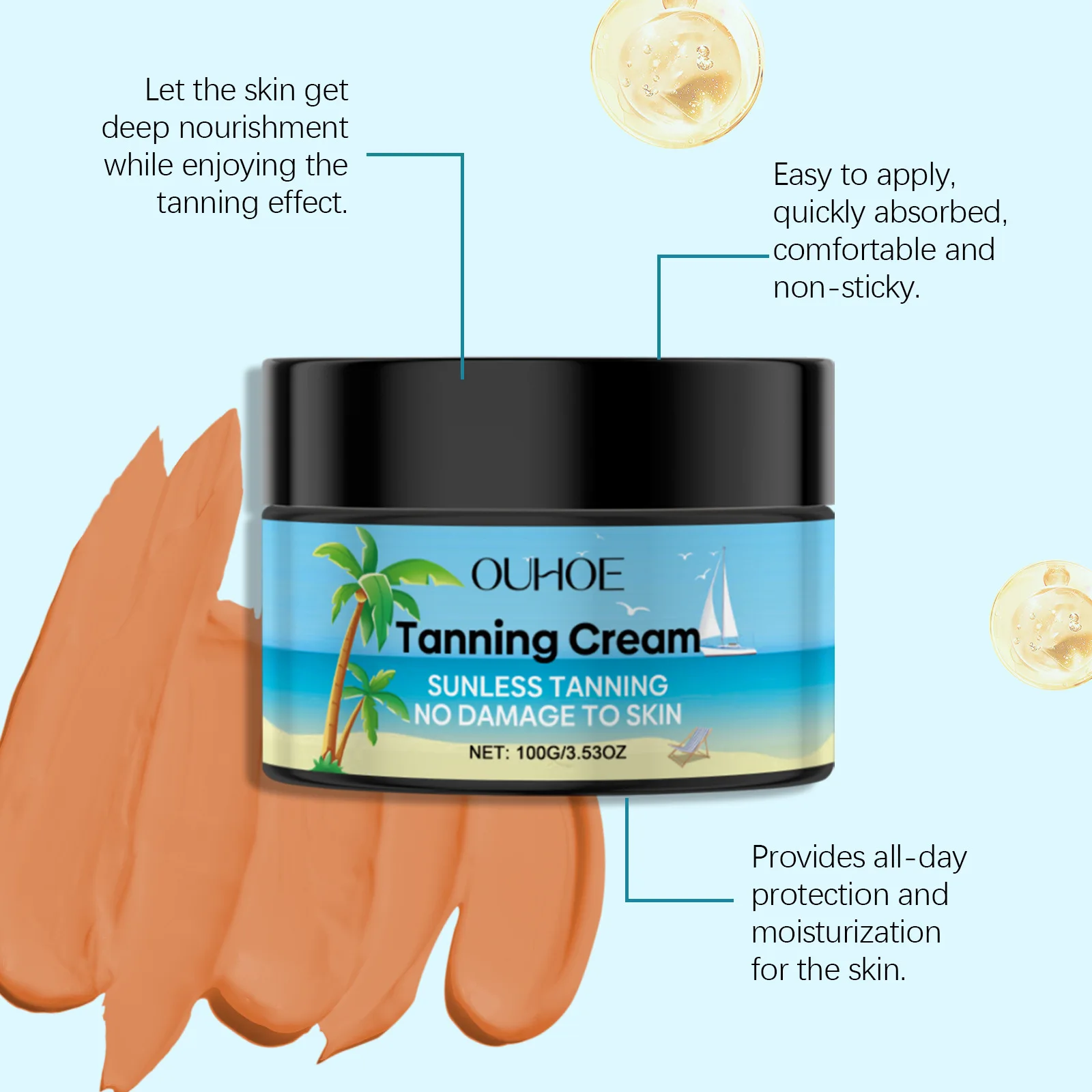 Crema autobabbronzante Acceleratore più scuro Affascinante Bronzo Marrone Estate Mare Bagnoschiuma solare Lozione idratante abbronzante radiante senza sole 5