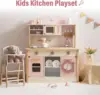 Rubud Wooden Play Kitchen with Realistic Accessories Toy Kitchen Set with Play Features Modern Style Toy Kitchen for Girls Boys 2