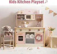 Rubud Wooden Play Kitchen with Realistic Accessories Toy Kitchen Set with Play Features Modern Style Toy Kitchen for Girls Boys 2