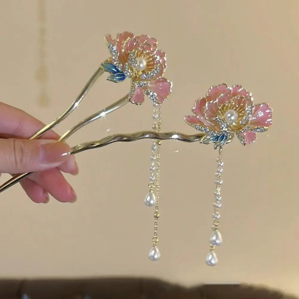 

Pearl Hanfu Hair Chopsticks Exquisite U Shape Tassel Flower Hair Fork Hairpin Hair Accessories Chinese Style Hair Stick Party