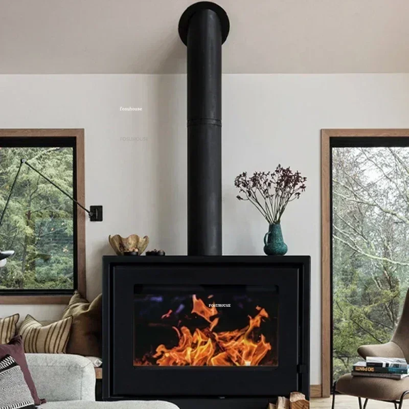 เตาไม้ในร่มเหล็กตกแต่งเตาผิงยุโรปจริง Fire เตาผิงห้องนั่งเล่น American Villa Suburban ชนบทความร้อน Y 1