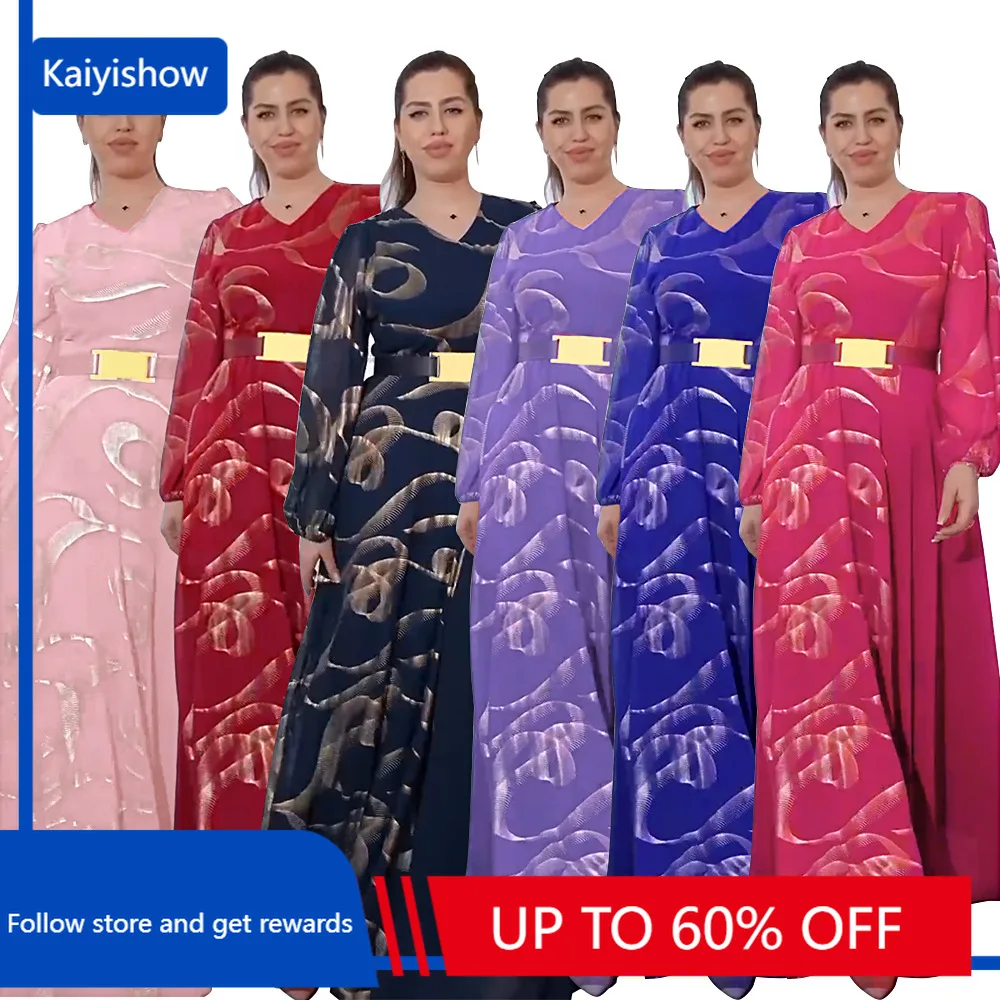 

Summer African Long Sleeve V-neck Polyester Blue Purple Pink Long Dress African Clothes African Wedding Party Dresses for Women