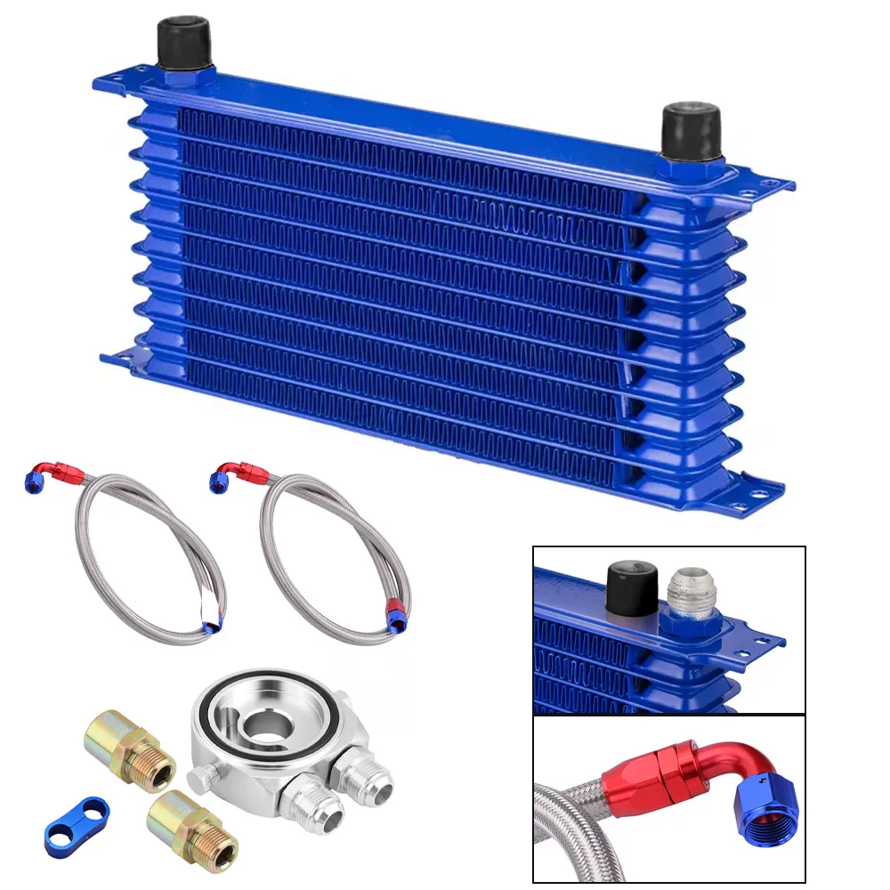 

For Cooling System An10 Oil Cooler Kit 10rows Transmission Oil Cooler +Oil Filter Adapter + Stainless Steel Braided Hose