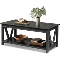 Coffee Table,43" Living Room Coffee Table with Storage Shelf, Center Table for Living Room, Bedroom, Office and Balcony, Black 2